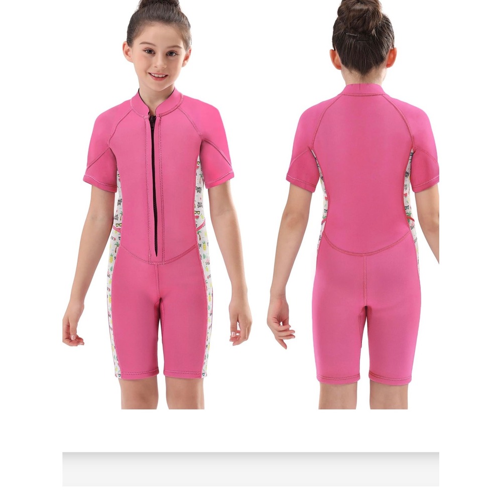 Sport Wetsuit Girls Medium Pink Excellent Short Sleeve Neoprene Sea Creatures